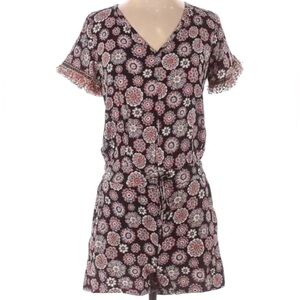 🔵 SALE 3/$25 LOFT BEACH SHORT FRINGED SLEEVE VNECK BLACK WHITE BOHO PRINT ROMPER